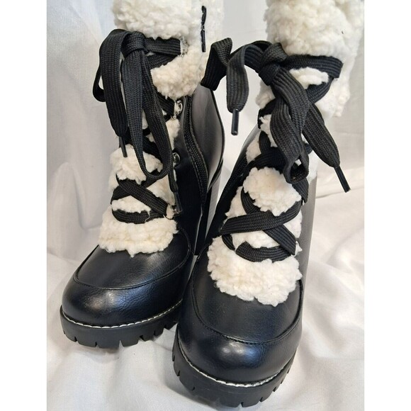BCBGeneration Women's Palli Hiker Boots Black Sz 7.5M Block Heel Faux Fur - Picture 6 of 11